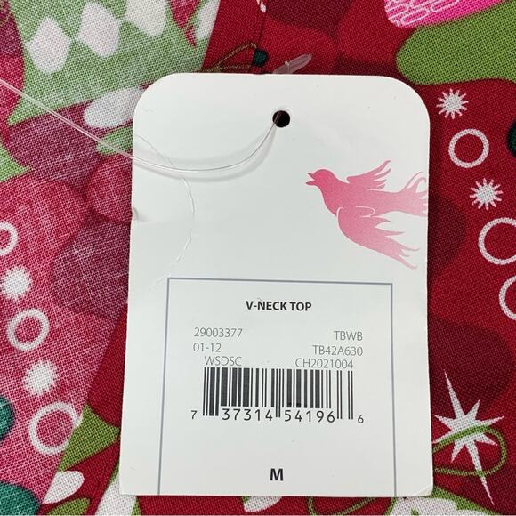 Disney NWT Tinker Bell Christmas Scrub Top Short Sleeves Red and Green … - Picture 9 of 9